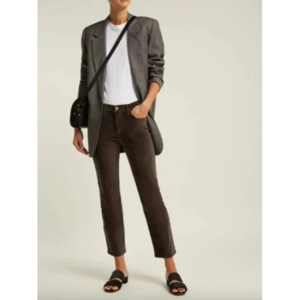 ✨NWT✨ FRAME Le High Rise Straight Velveteen Pants in Charcoal (Gray Brown) Sz 23